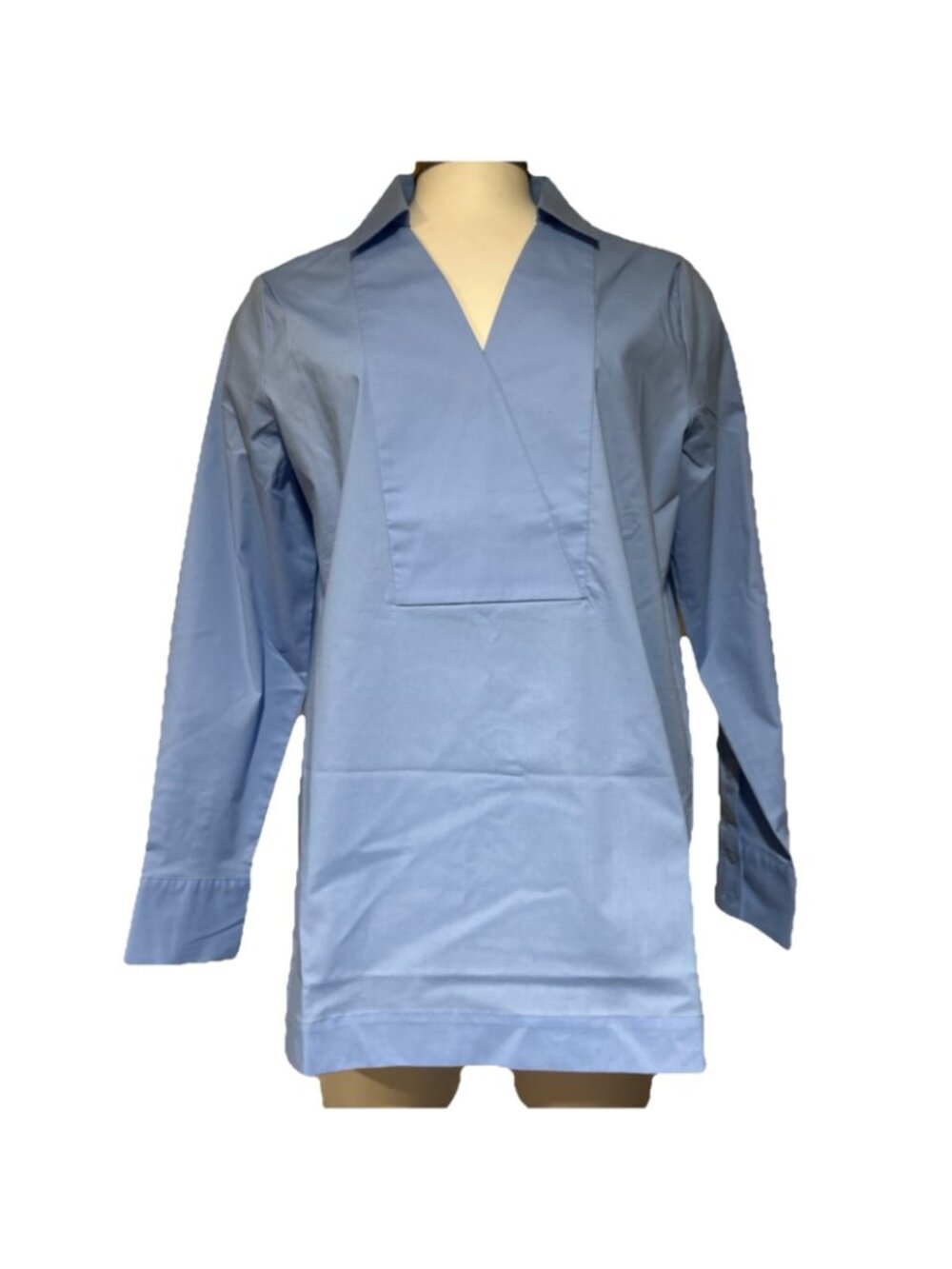 Martha Stewart Lillian Shirt Lot Stretch Poplin Collared Tunic Blue Tan XS - Picture 3 of 13